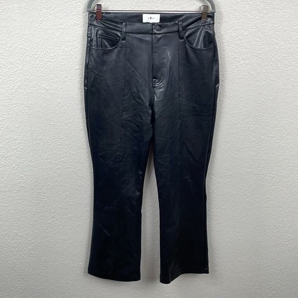 New 7 For All Mankind Faux Leather High Waist Slim Kick Pants Black Sz 31 - Picture 4 of 16